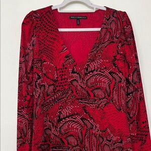 Michael Kors Red and Black Abstract V-Neck Dress